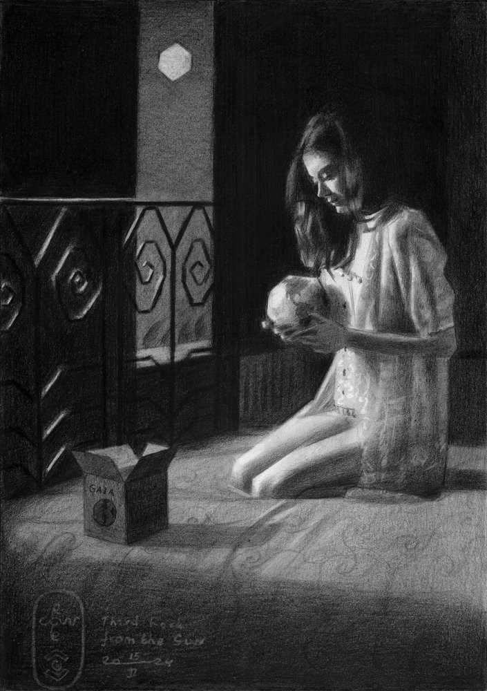 Contemplatieve vrouw met een schedel in haar handen door Corné Akkers