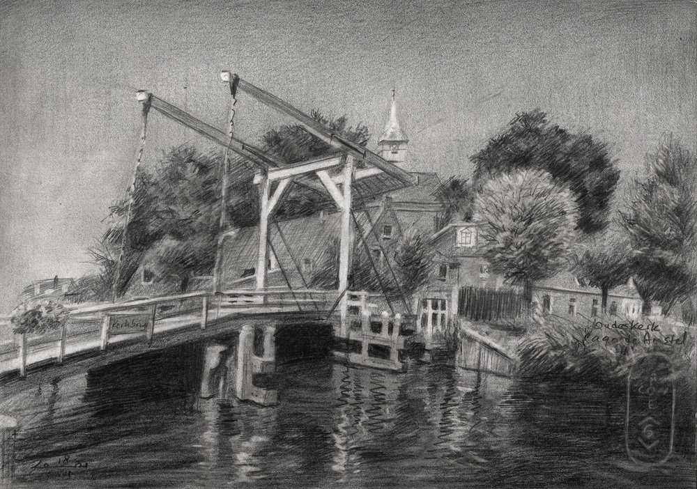 Schets van een Nederlandse kanaalbrug door Corné Akkers