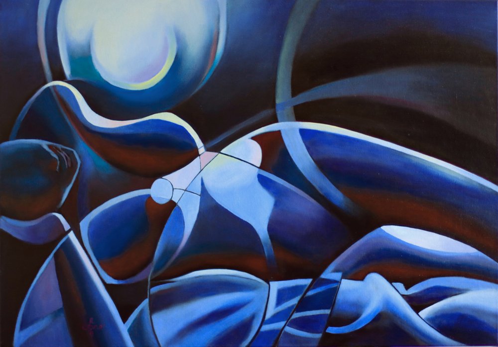 Blauw figuur in het maanlicht door Corné Akkers