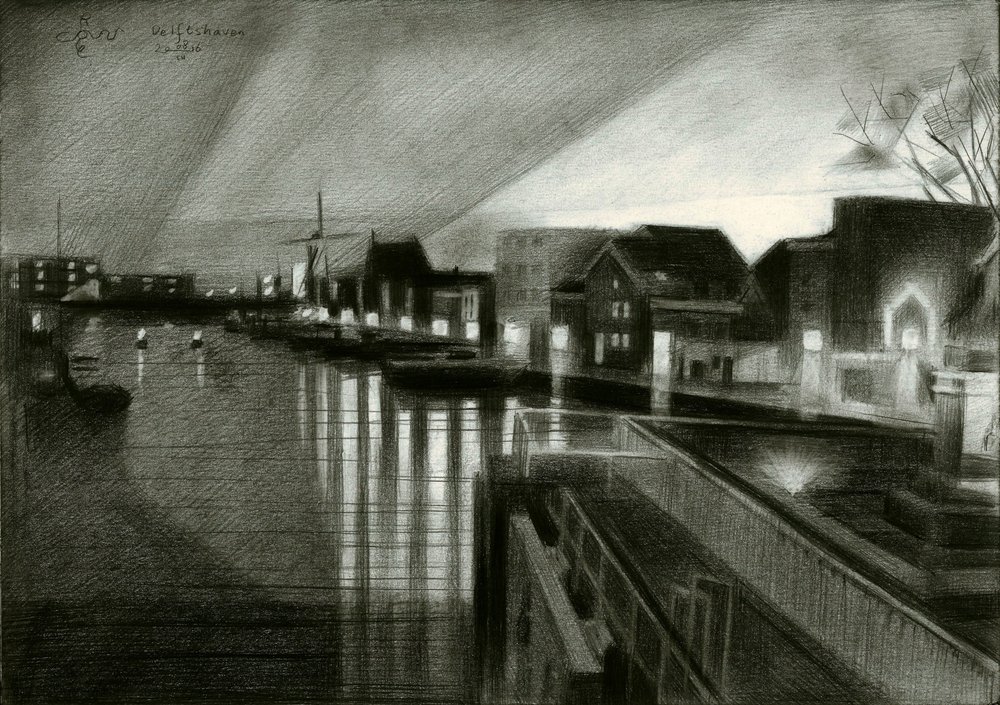 Nachtelijke gloed op het kanaal door Corné Akkers