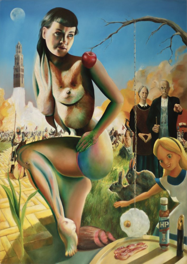 Surrealistische naaktfantasiescène door Corné Akkers