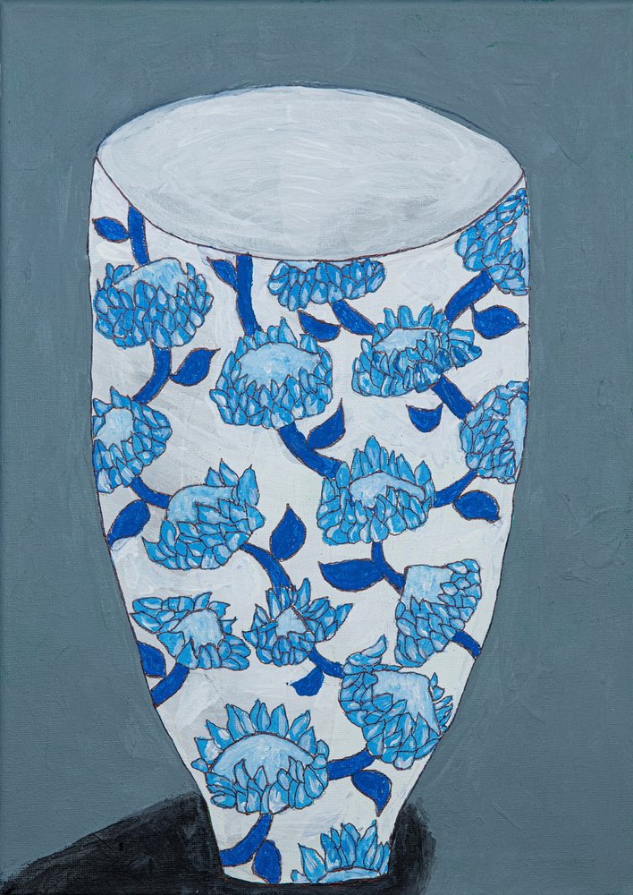 Blauwe bloemenvaas door Dale Hefer & Family