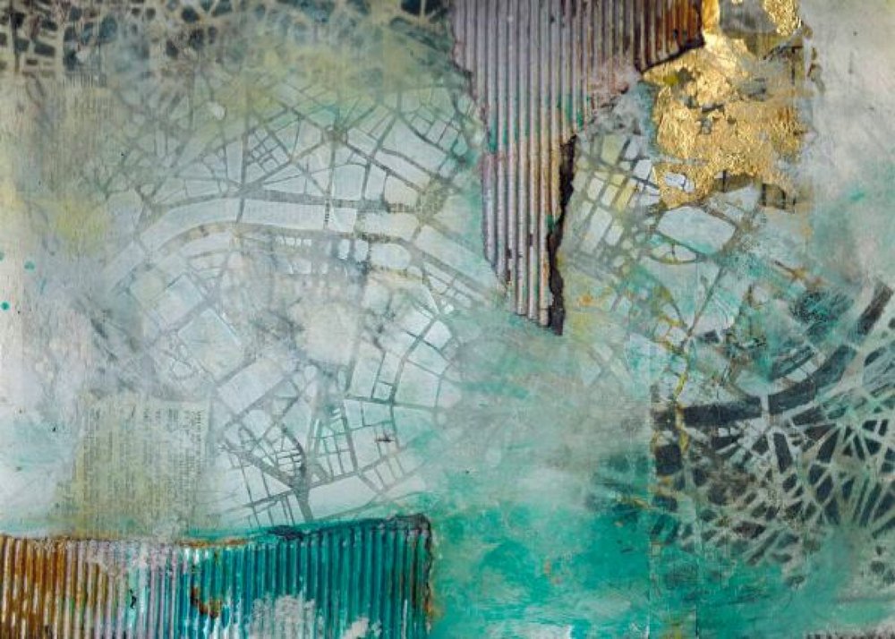 Stadsplattegrond in blauwgroen en goud door Deb Chaney