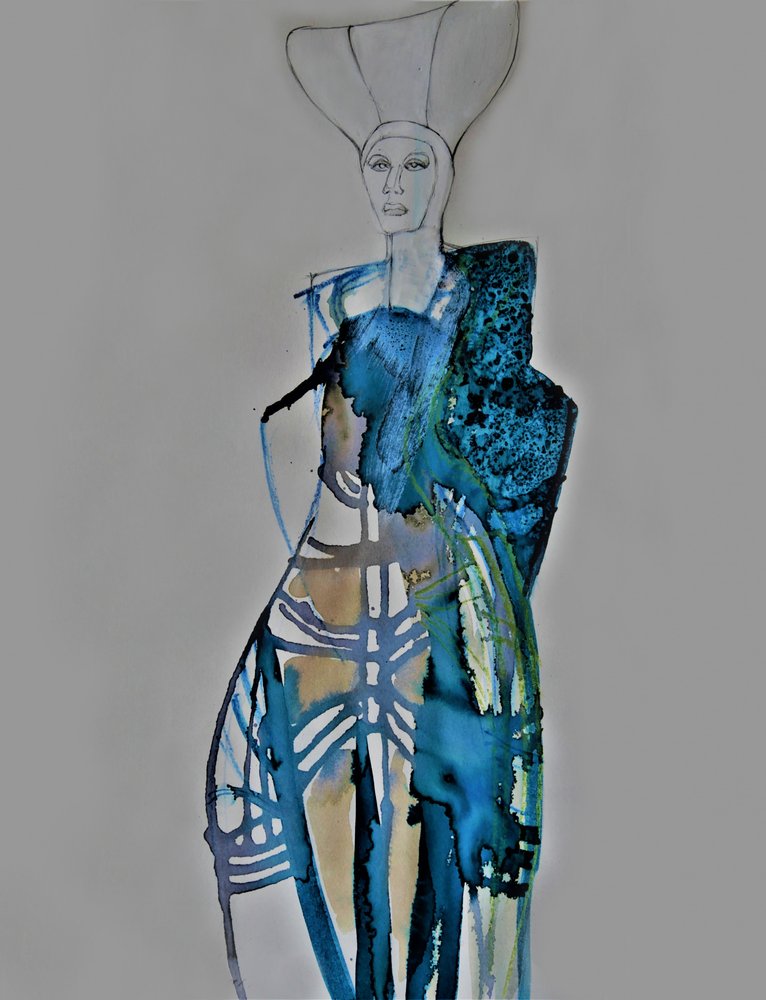 Blauw modeportret door Doris Schmitz