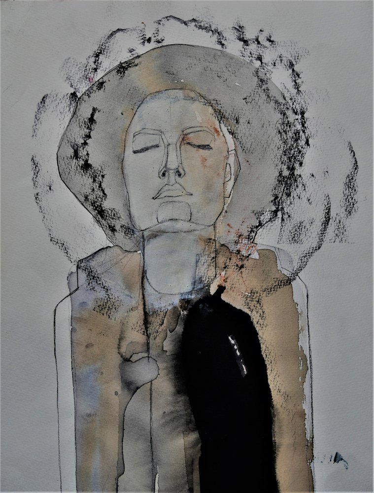 Contemplatieve vrouw met hoed door Doris Schmitz