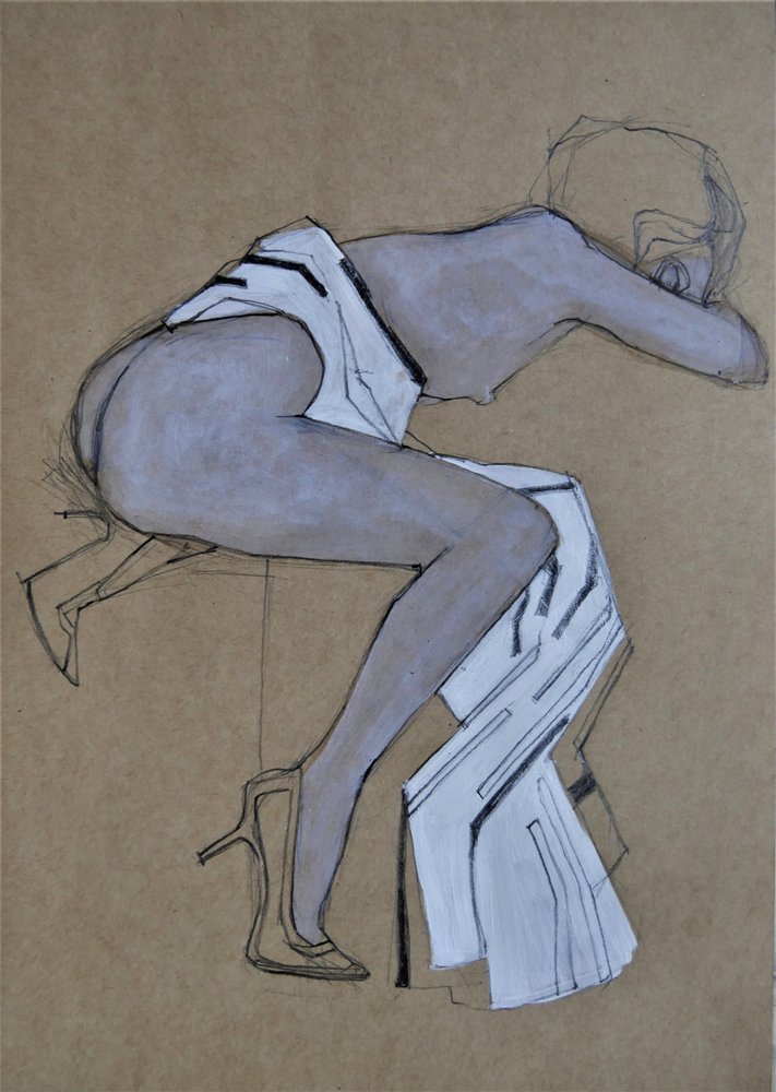 Elegante mode-schets in nude-tinten door Doris Schmitz