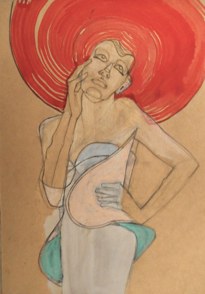 Elegante vrouw met rode hoed door Doris Schmitz
