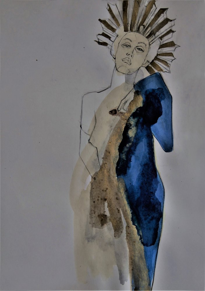 Elegante vrouw met zonnestraalmotief door Doris Schmitz