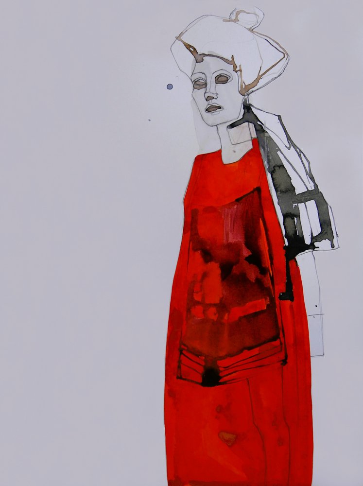 Elegante vrouw in het rood door Doris Schmitz