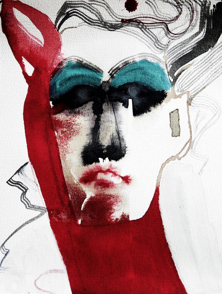 Expressief rood portret door Doris Schmitz