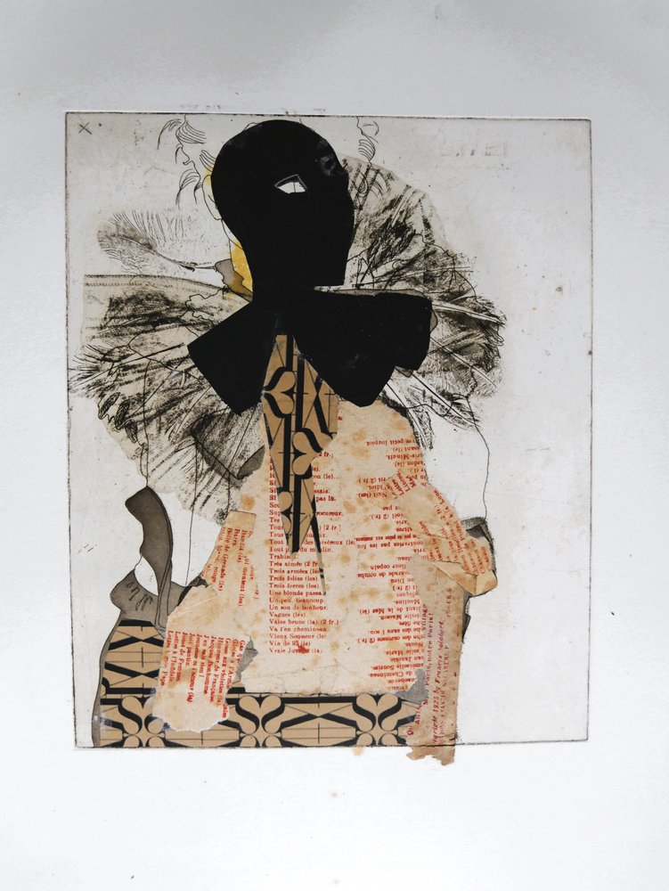 Collage van een gemaskerde figuur door Doris Schmitz