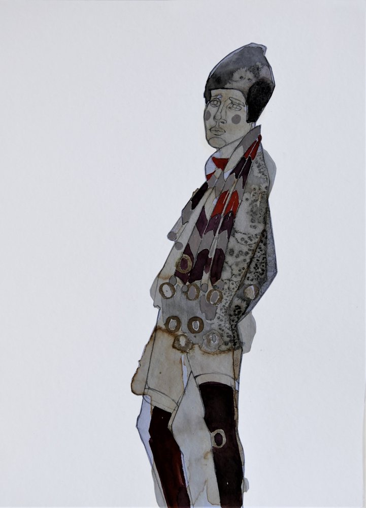 Peinzende jongen met sjaal door Doris Schmitz