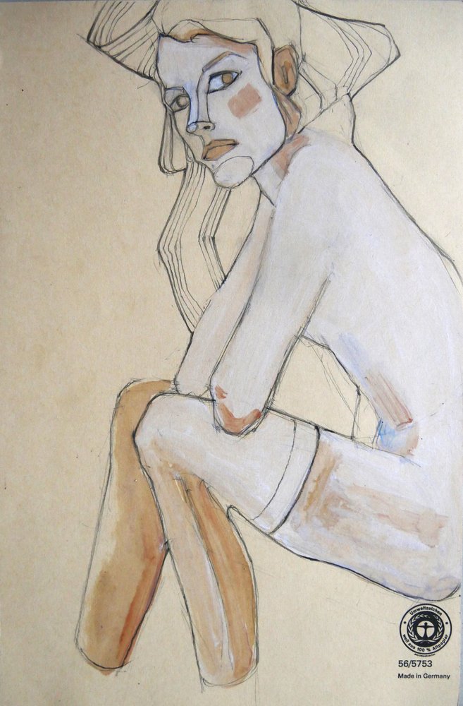 Illustratie van een peinzende vrouw door Doris Schmitz