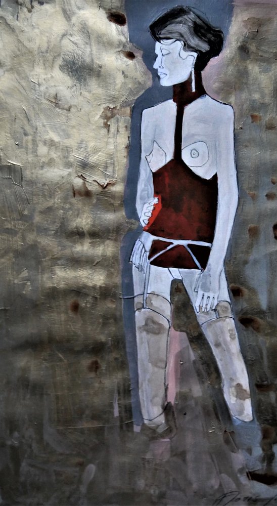 Rood korsetfiguur door Doris Schmitz