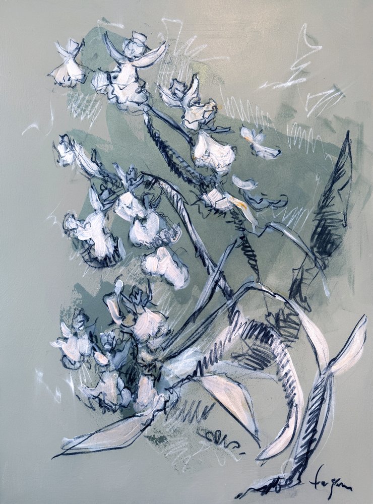 Abstracte witte bloemen door Dorothy Fagan