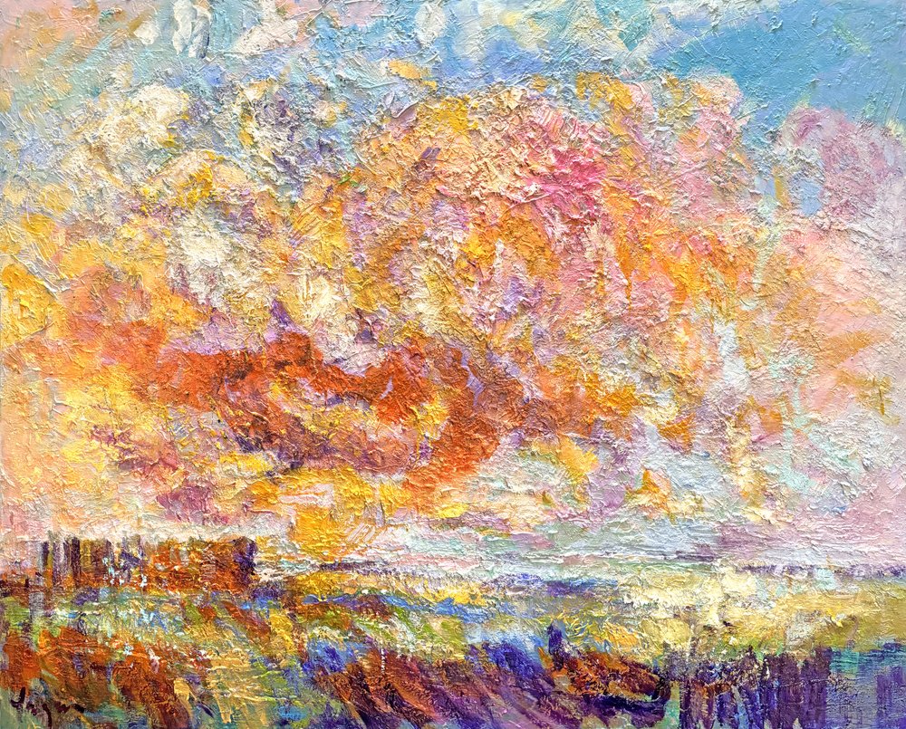Vurige zonsondergang op het veld door Dorothy Fagan