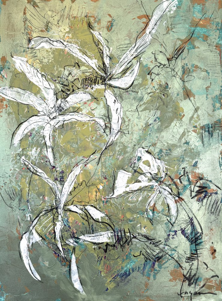 Groen, bloemen, abstract door Dorothy Fagan