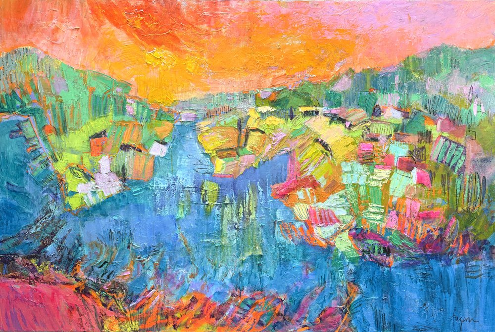 Orange Sky River Village door Dorothy Fagan