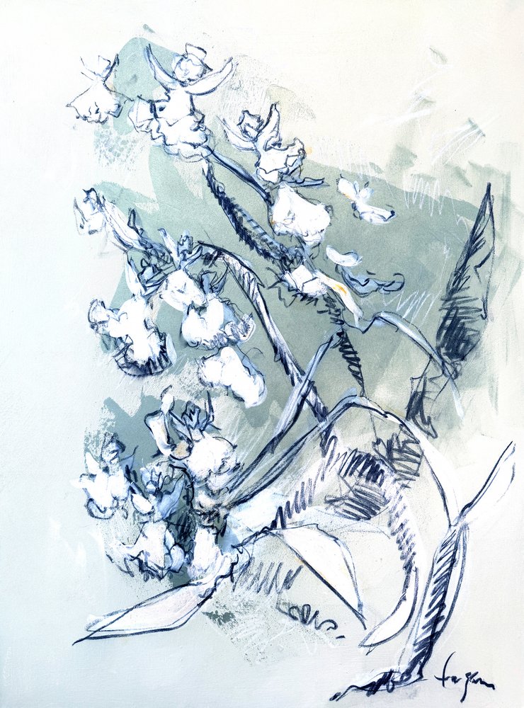 Tekening van een witte orchidee door Dorothy Fagan