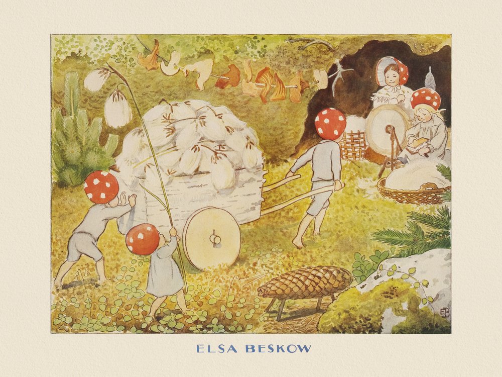 De Mushroom Kids-kerstmanpoppetjes van katoen door Elsa Beskow