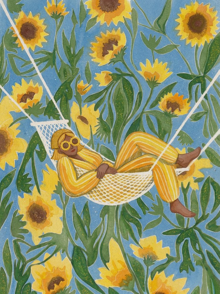 Ontspannen tussen de zonnebloemen door Essa Van Reis