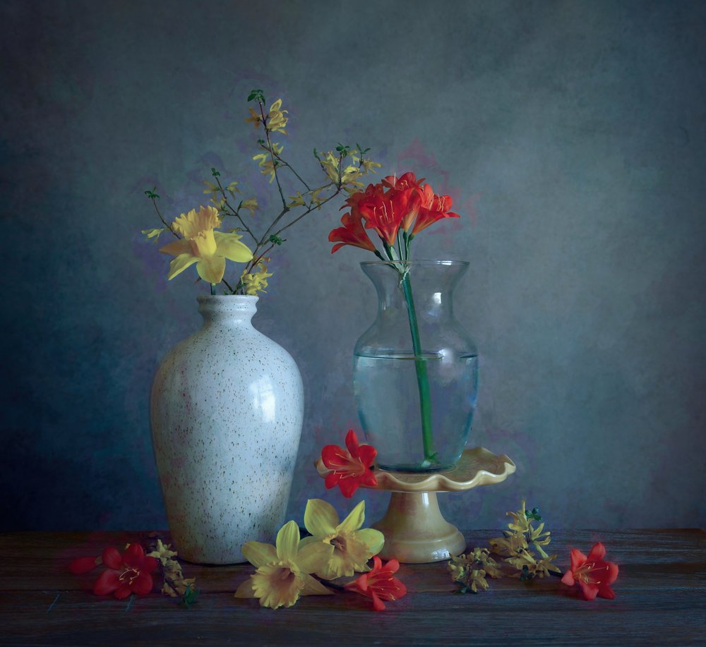 Vazen met lentebloemen door Fangping Zhou