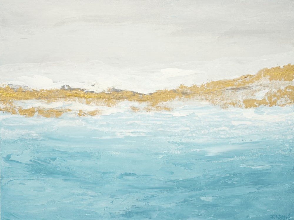 Abstracte zeegezicht in blauw en goud door Françoise Wattré