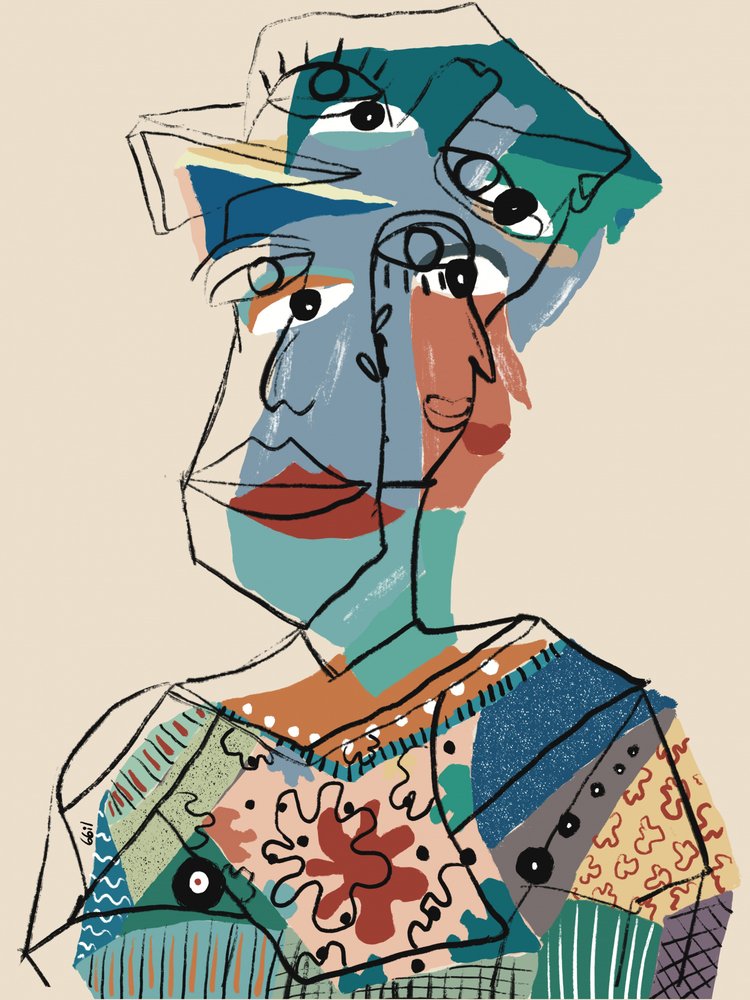 Abstract kubistisch portret door GIovanna Gil Alves