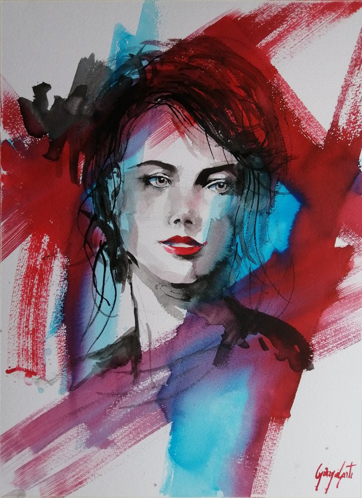 Expressief portret in rood en blauw door Giorgio Gosti
