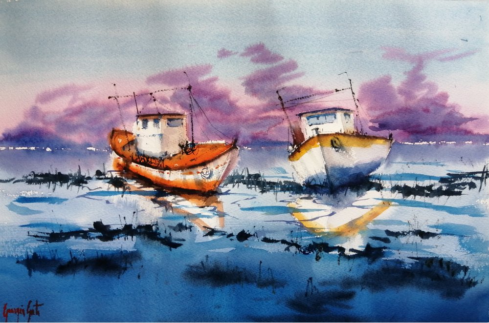 Reflecties van Low Tide Boats door Giorgio Gosti