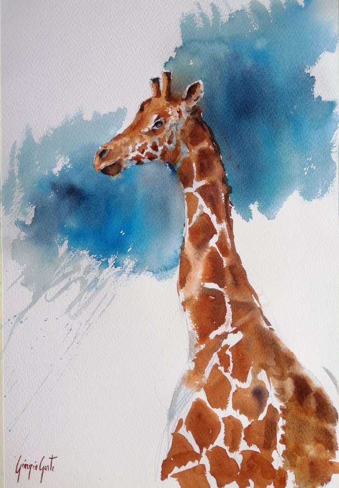 Majestueuze giraffe in aquarel door Giorgio Gosti