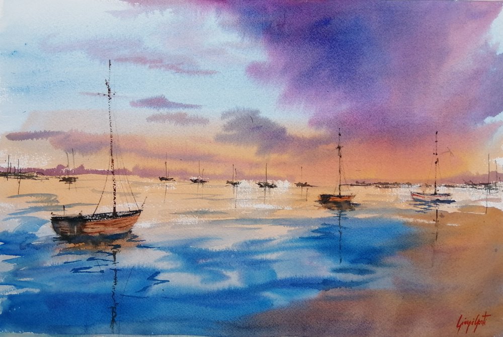 Purple Sunset Jachthaven door Giorgio Gosti