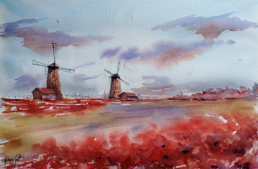 Rode papaver-windmolens door Giorgio Gosti