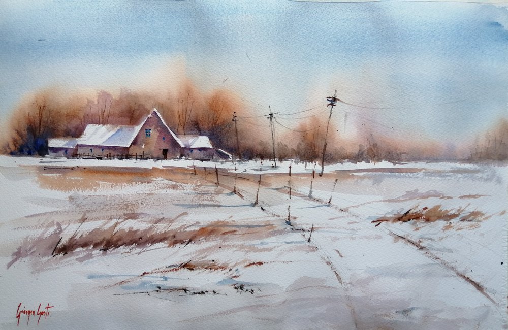 Besneeuwde winterboerderij door Giorgio Gosti