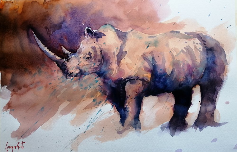 Levendige aquarelneushoorn door Giorgio Gosti