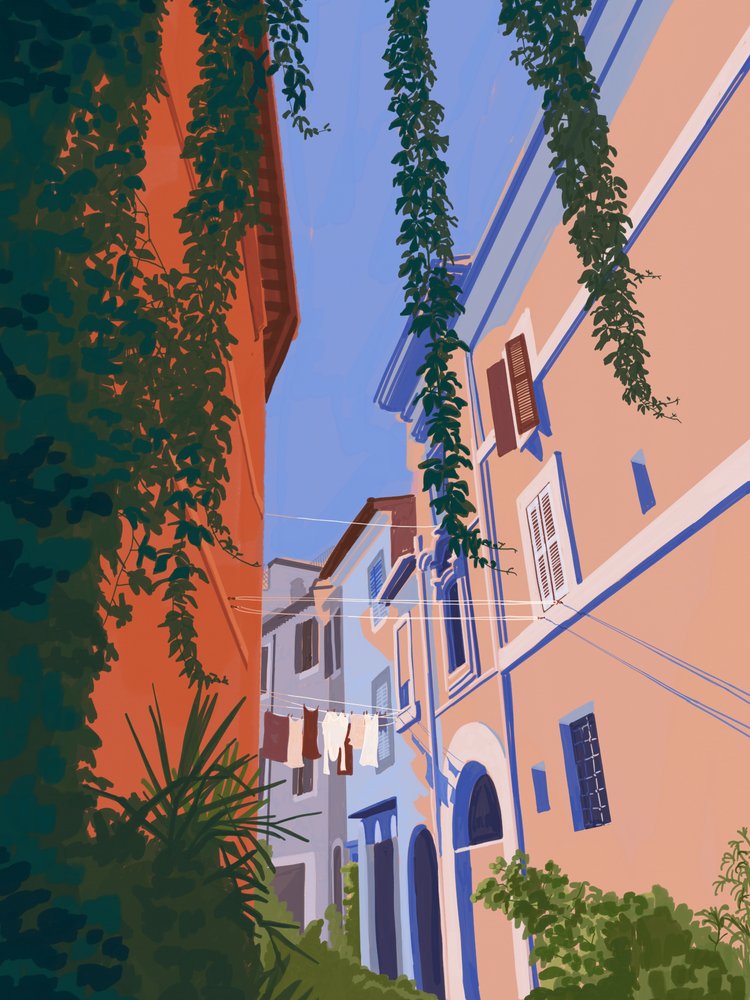 Charmante Europese straat door Goed Blauw