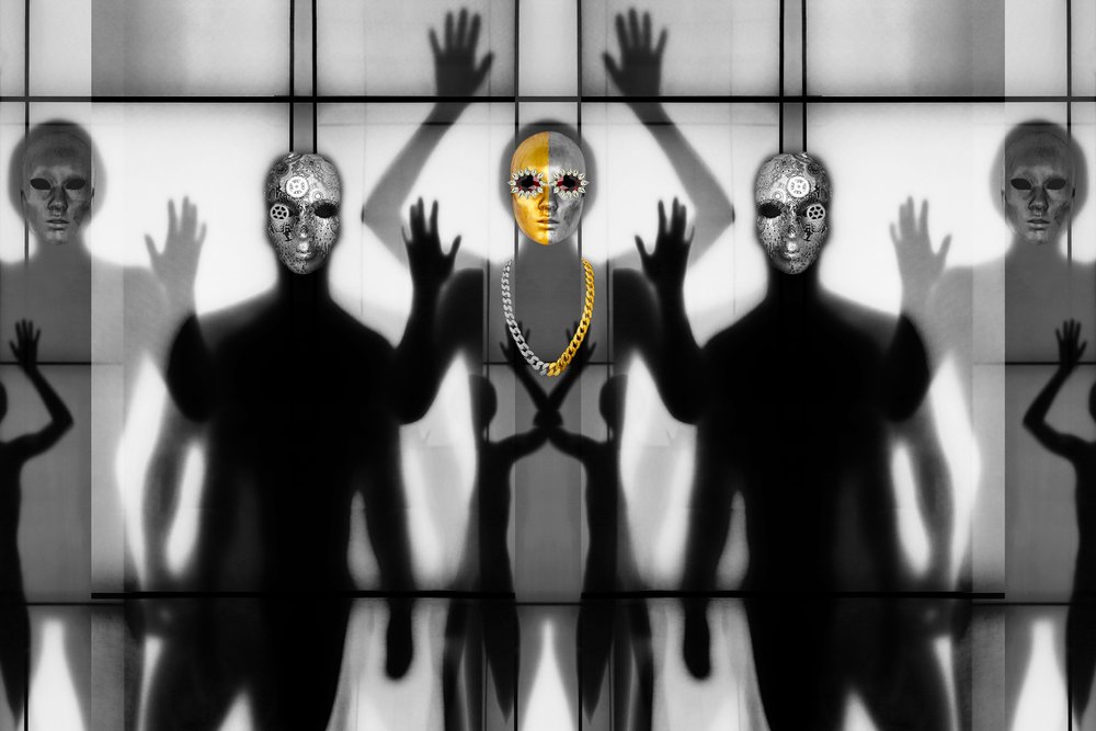 Surrealistische gemaskerde figuren door Igor Shrayer