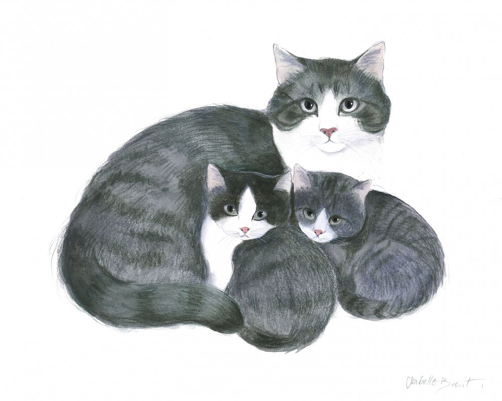 Kat en twee kittens door Isabelle Brent