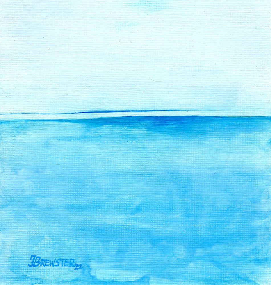 Blauw, rustgevend landschap - schilderij door Janine Brewster
