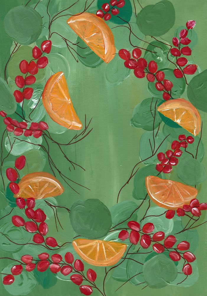 Feestelijke krans met sinaasappels en bessen door Janine Brewster