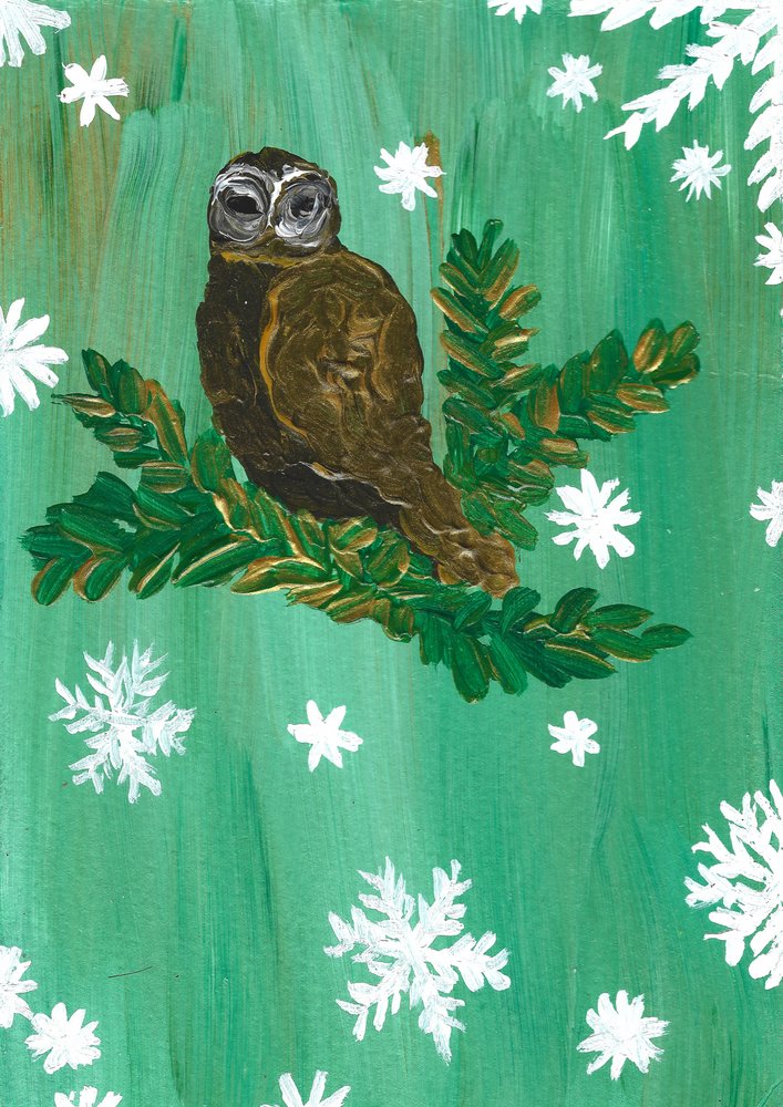 Winteruil en sneeuwvlokken door Janine Brewster
