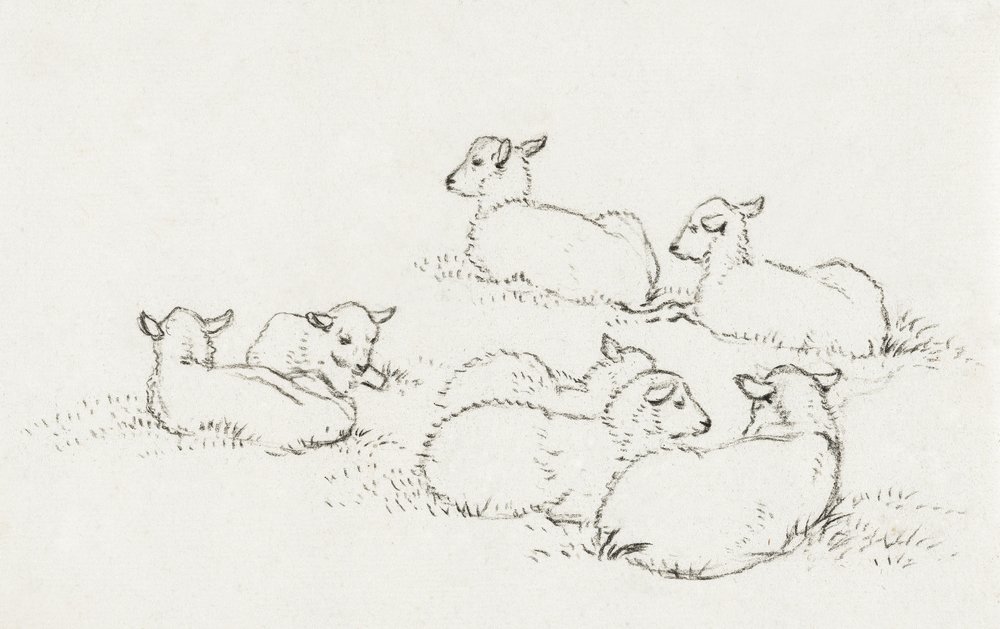 Zes liggende lammetjes (1820) door Jean Bernard