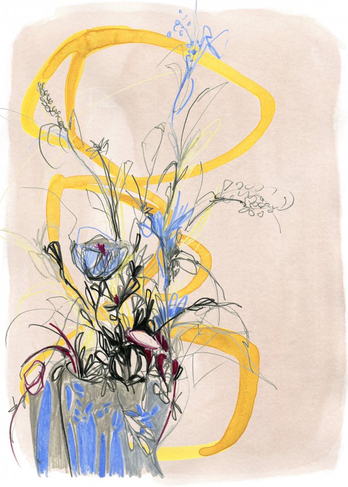 Abstracte bloemenschets door Jenja Braun