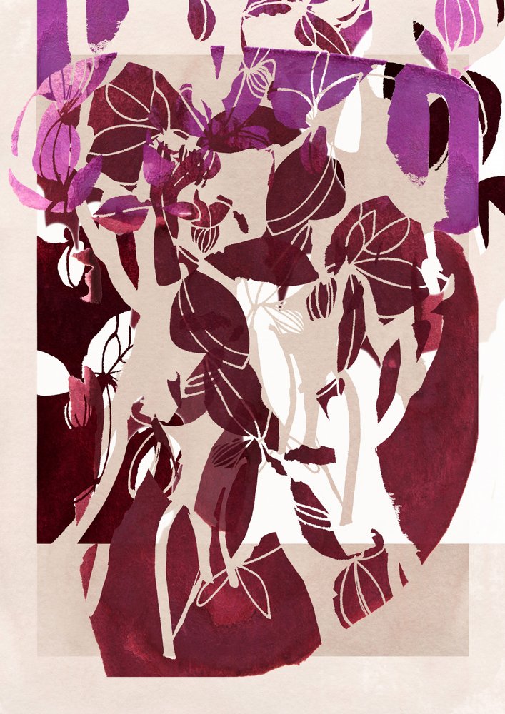 Abstracte magenta bloemen door Jenja Braun