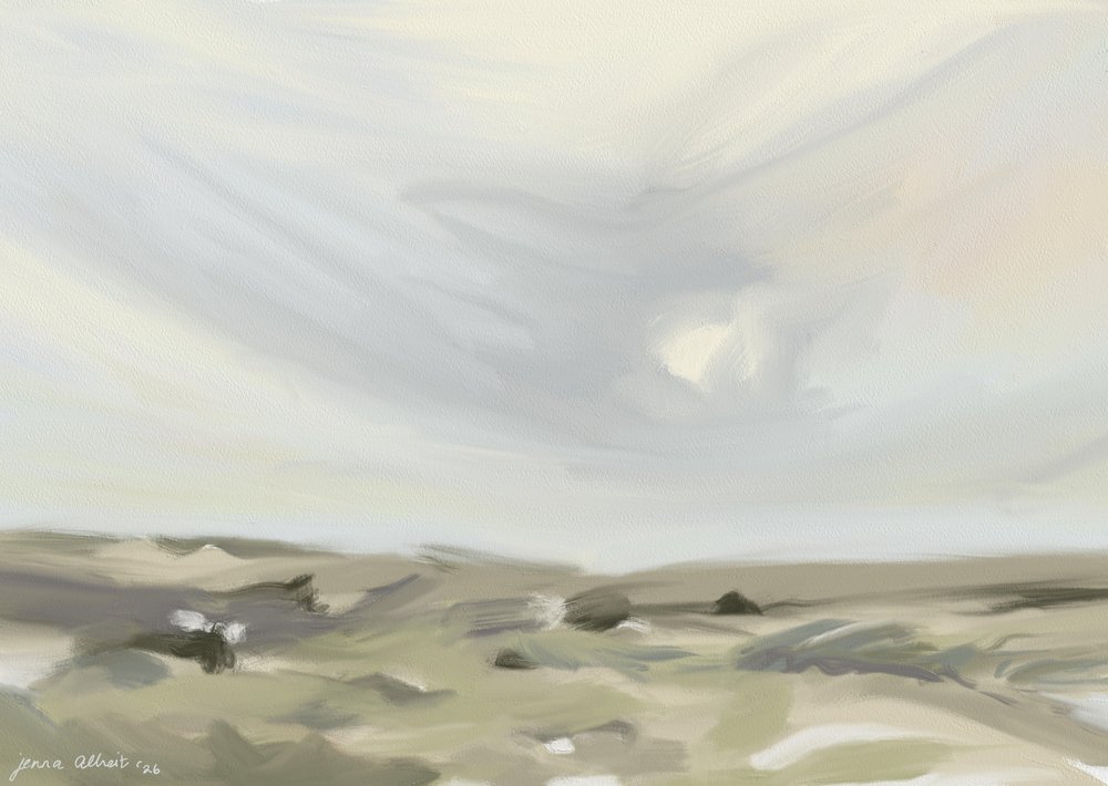 Landschap met een serene hemel door Jenna Alheit