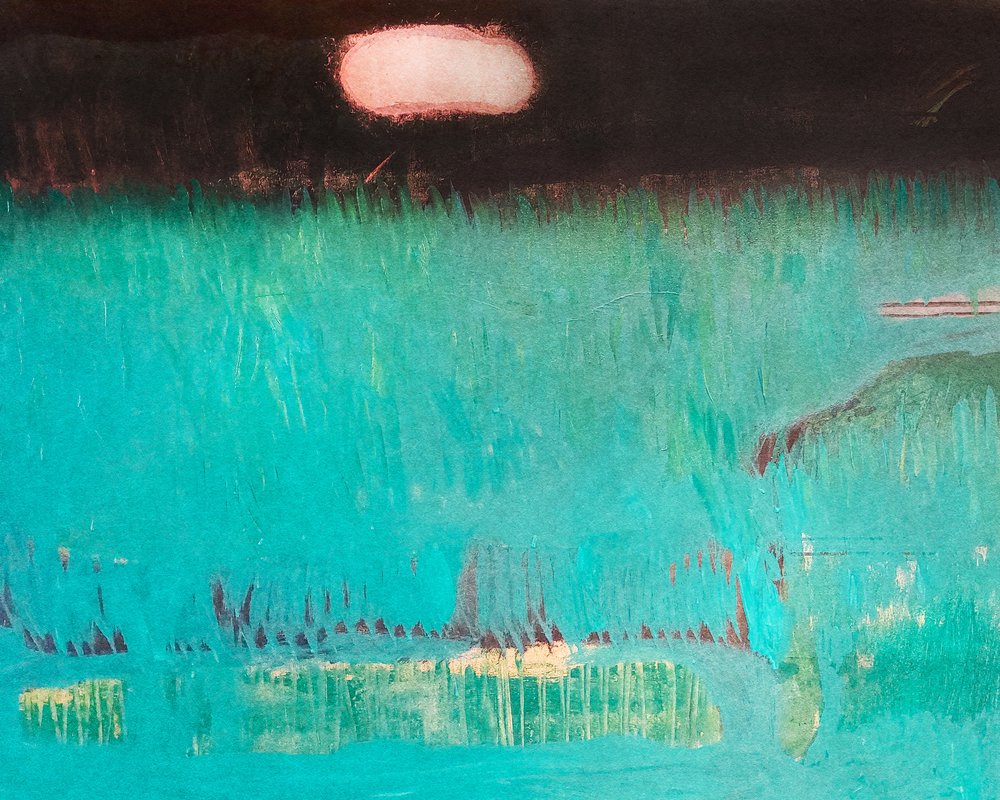 Groen veld bij maanlicht door Joackim Schou Dahle