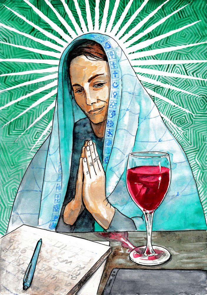 Een spirituele vrouw in diepe gedachten verzonken door Johan Liewendahl