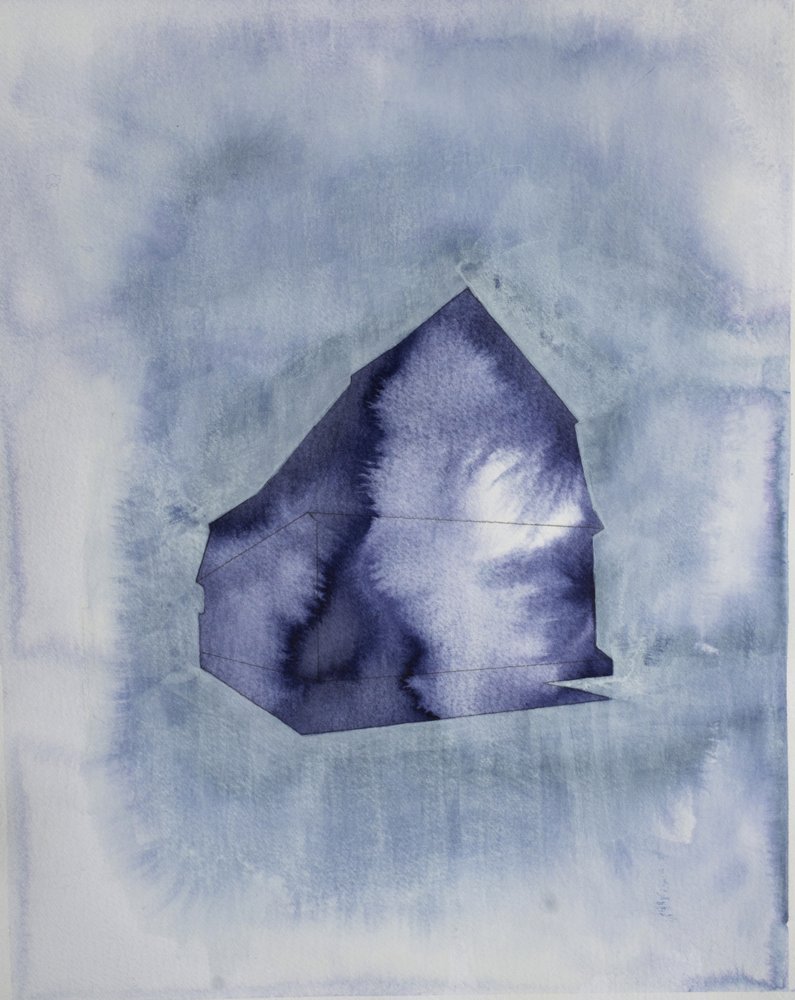Blauw aquarelhuis door Joshua Hoskins