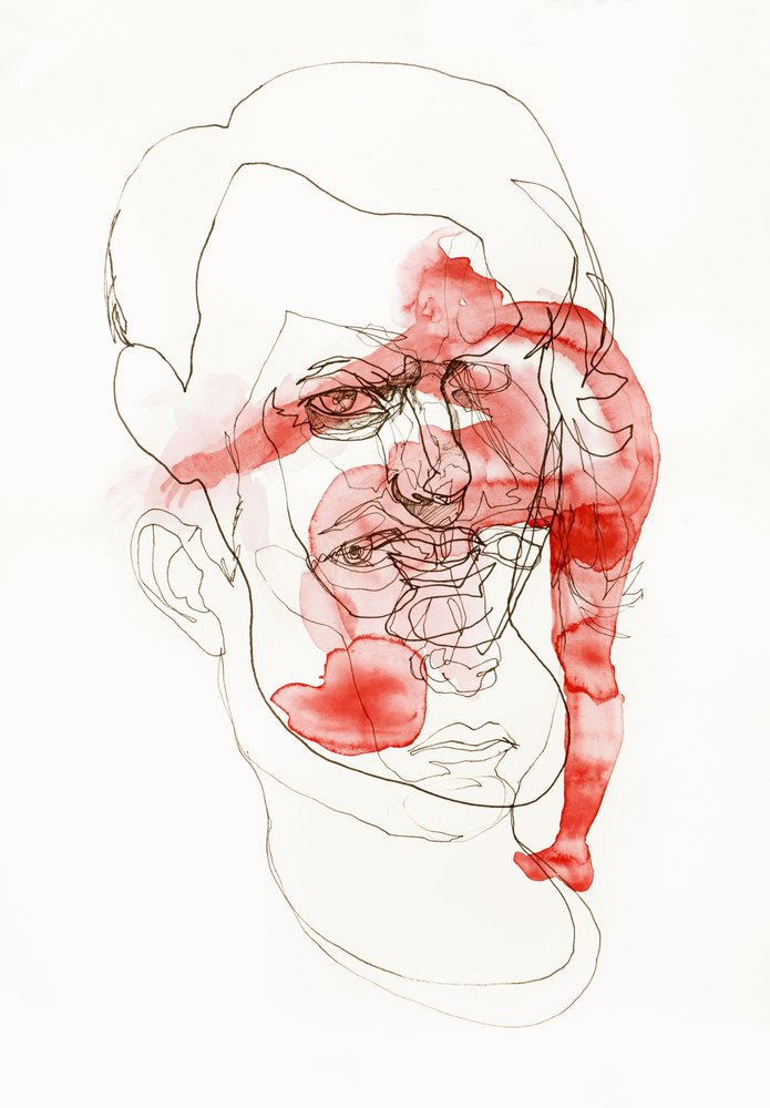 Rood abstract gezicht door Joshua Hoskins