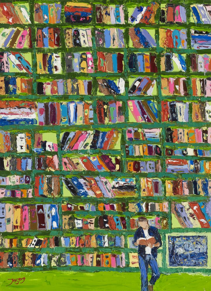 Kleurrijke bibliotheeklezer door Jukyong Park